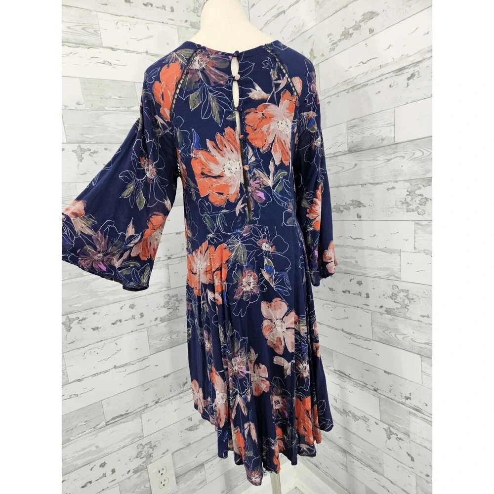 Free People Eyes on You Mini Dress Floral Print Bell Sleeves Pockets Women 6